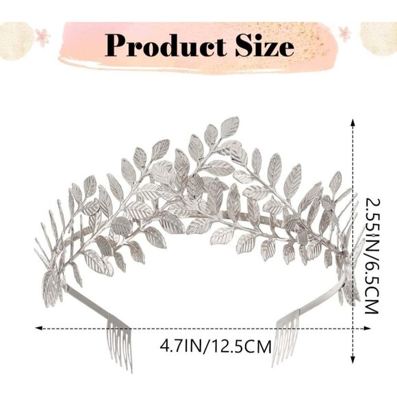 Women's Silver Greek Goddess Headband Accessories Gold Leaf Crown Elegant - Picture 4 of 6